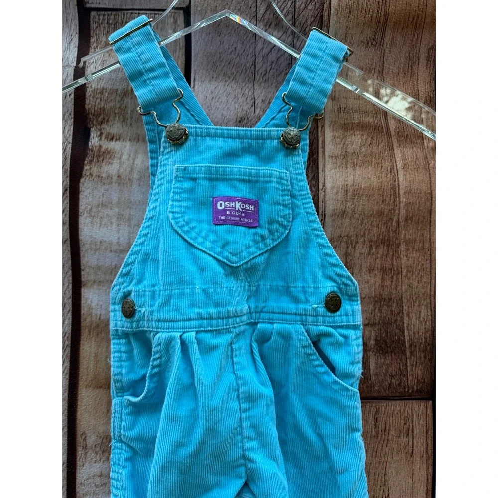 OshKosh B'Gosh Vintage 90s Corduroy Overalls Turquoise Toddler 2T Made in USA